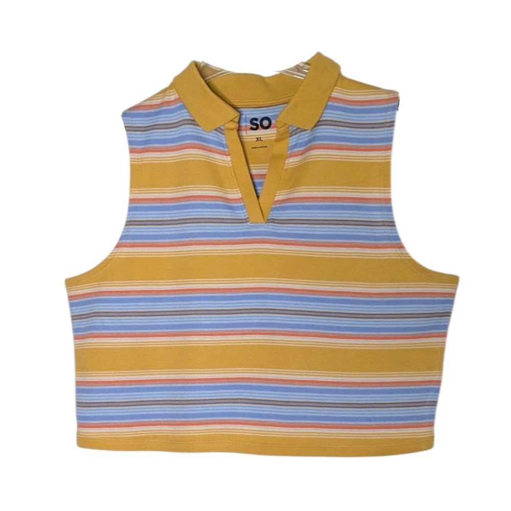 SO Striped Collared Cropped Sleeveless Polo Tank Top | Size XL